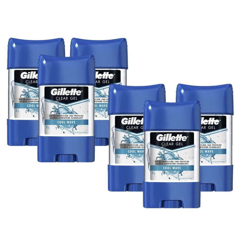Kit com 6 Desodorantes Gillette Antitranspirante Clear Gel Cool Wave 82g
