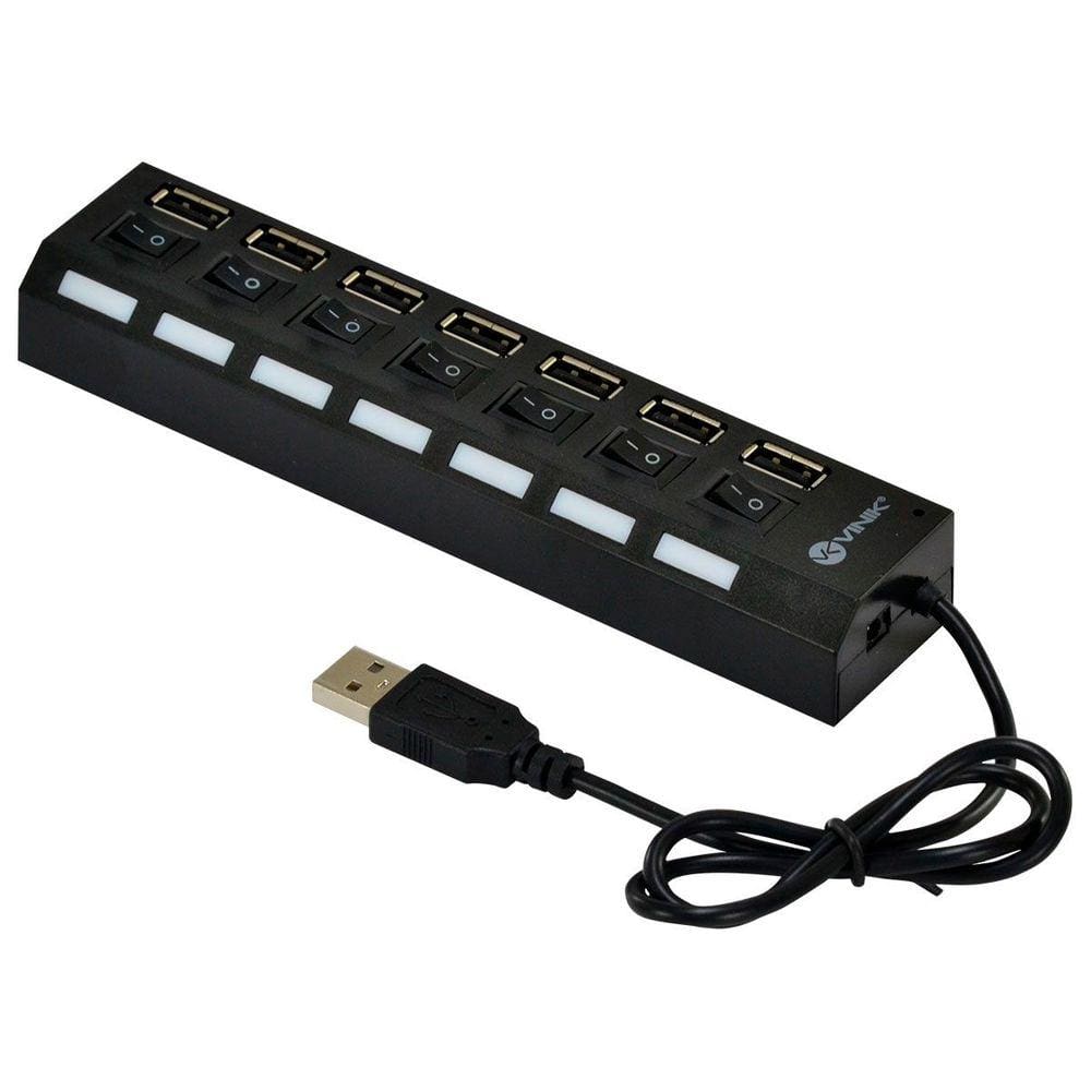 Hub Usb 2.0 Vinik Huv-40 7 Portas Com Cabo E Led Indicador