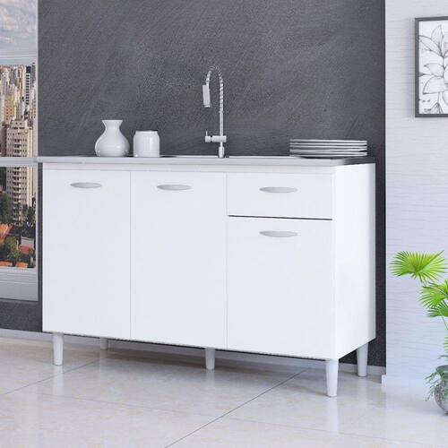 imagem-Balcão de Cozinha 3 Portas 1 Gaveta A434 Poquema - Branco