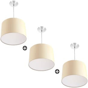 Kit 3 Lustres Cupula Pendente Dome 30x20cm Bege