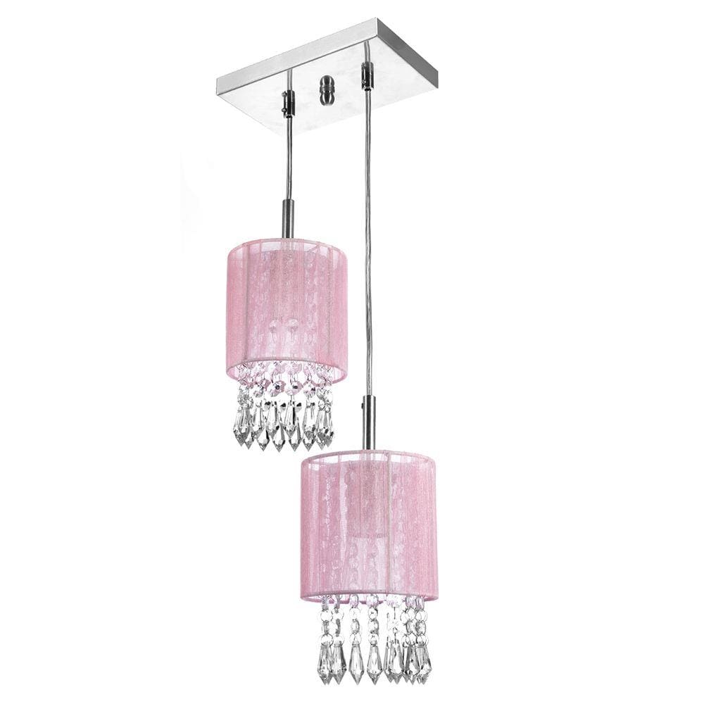 Lustre Pendente - Cganza Duplo Redondo Cristal Acrílico Rosa