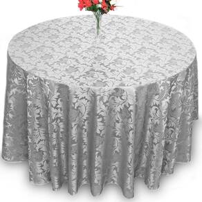 Kit 5 Toalha De Mesa Redonda Jacquard Cinza 8 Lugares Festa
