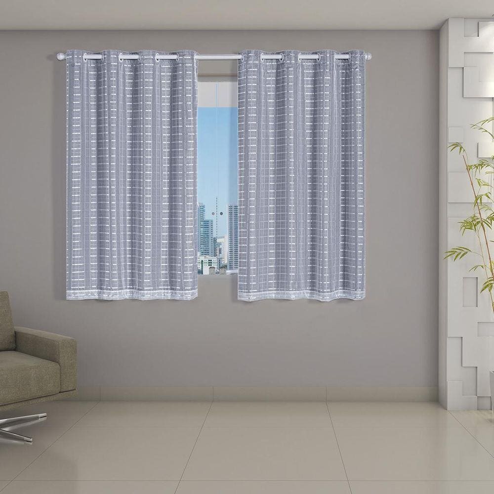 Cortina Blackout Pata Com Voil Xadrez 2,00 M X 1,40 M Branco