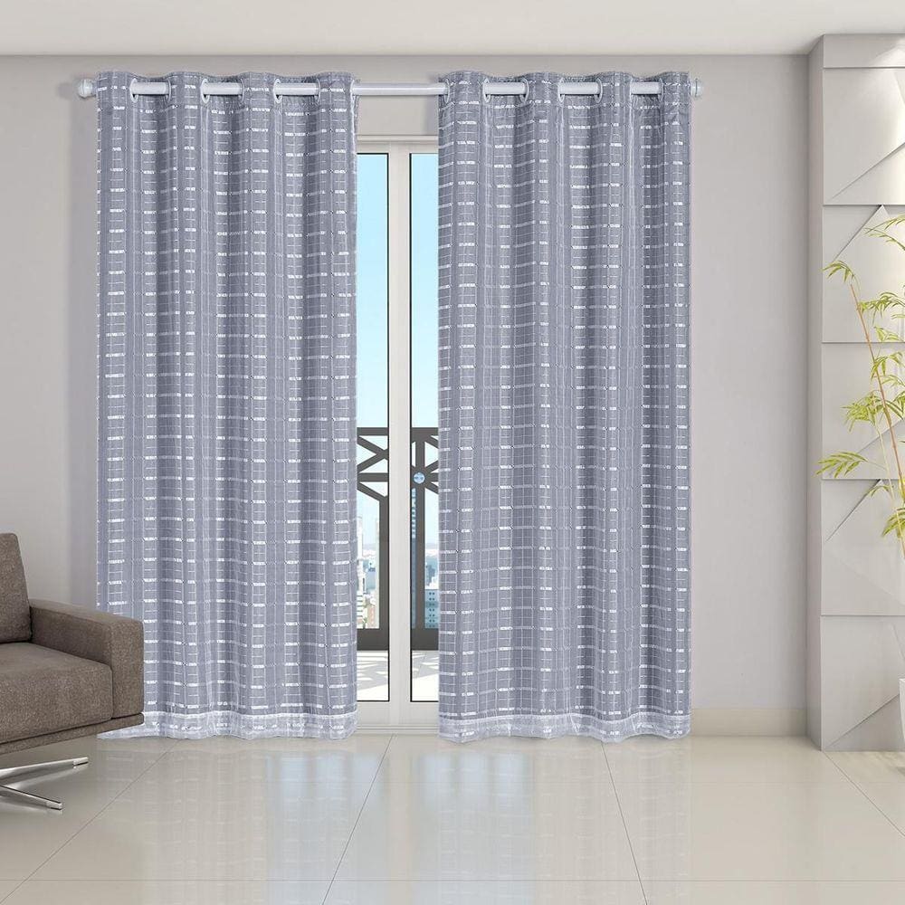 Cortina Blackout Pata Com Voil Xadrez 2,80 M X 2,30 M Branco