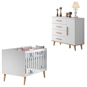 Berço Americano e Cômoda Infantil Ludmila Cinza Bétula - Carolina