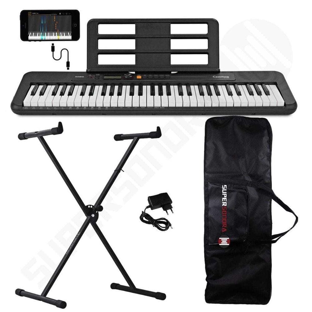 Kit Teclado Musical CASIOTONE CT-S200 CASIO Preto Aplicativo Chordana Play + Suporte X + Capa
