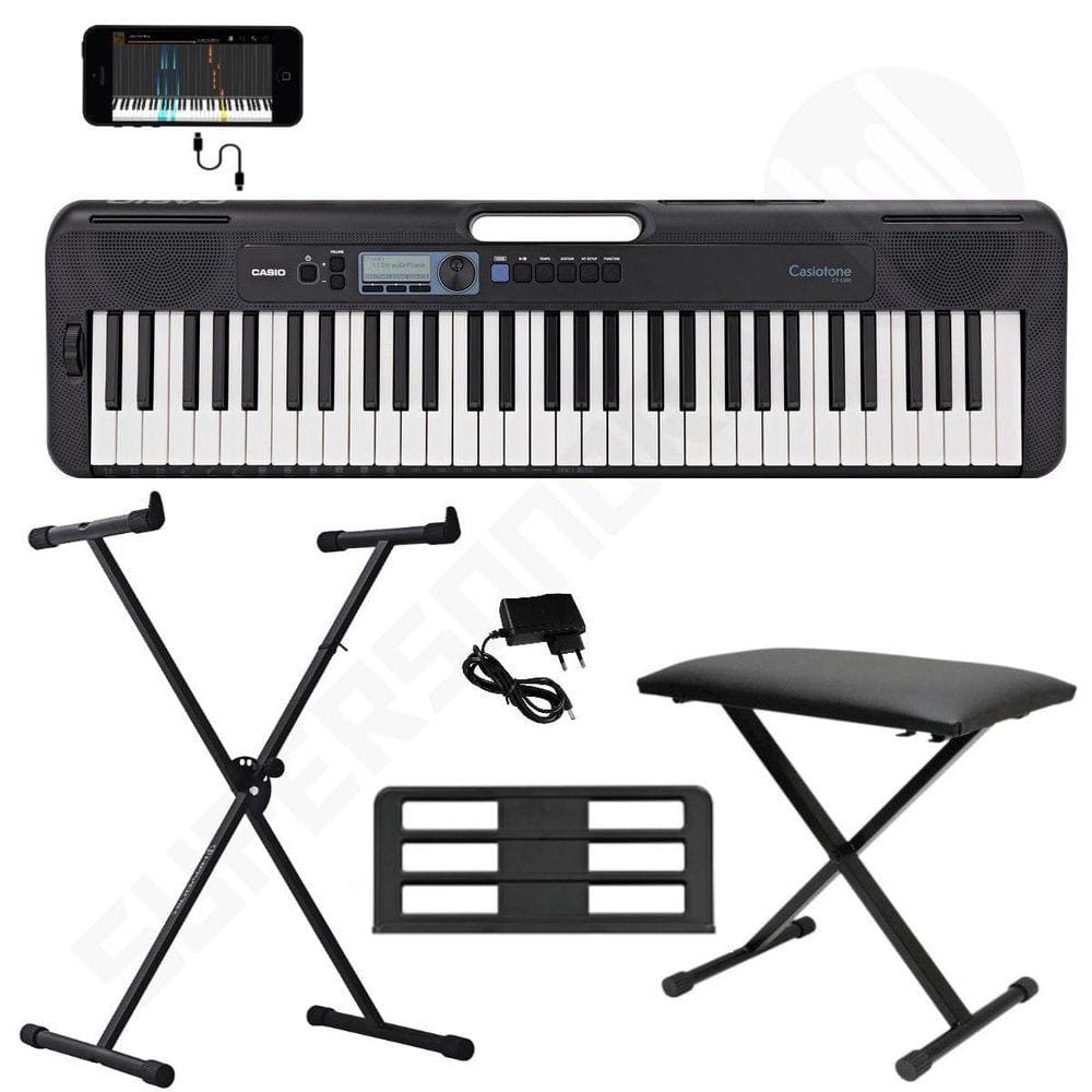 Kit Teclado Musical CASIOTONE CT-S300 Preto APP Chordana Play + Suporte X + Banqueta X
