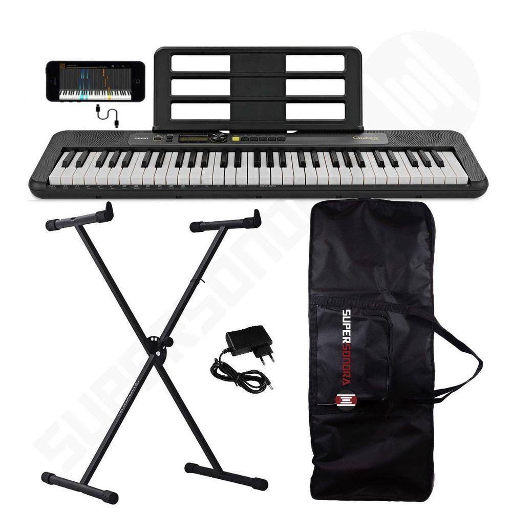 Kit Teclado Musical CASIOTONE LK S250 CASIO Preto Teclas Iluminadas APP + Suporte X + Capa
