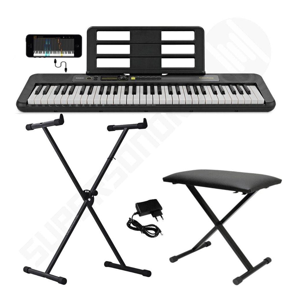 Kit Teclado Musical CASIOTONE LK-S250 CASIO Preto Teclas Iluminadas APP + Suporte + Banqueta