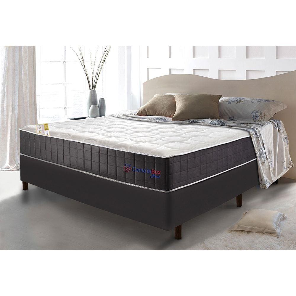 Conjunto Cama Box Casal com Molas Ensacadas Cama inBox Cloud Cinza 138x188x67