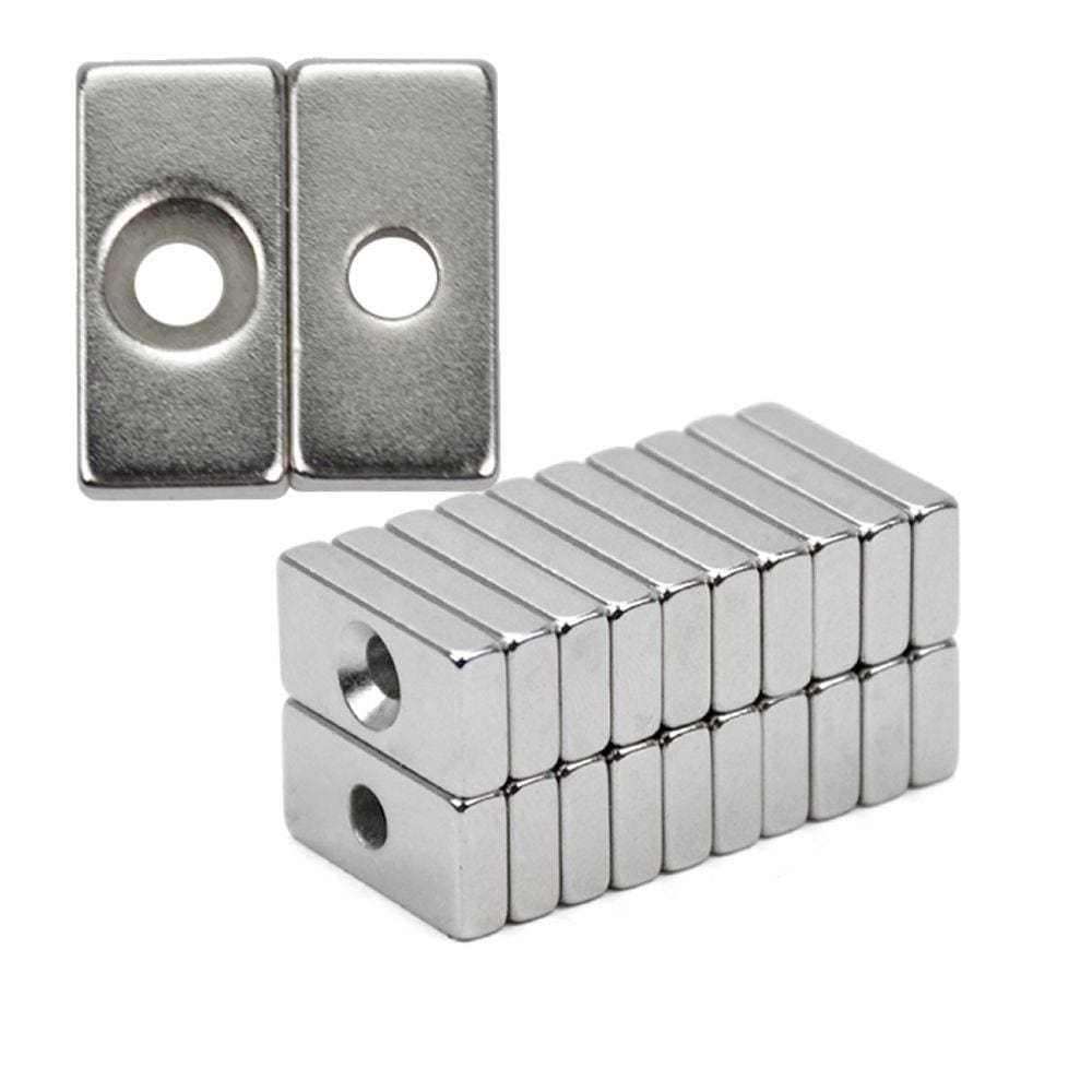 20pcs. Imã De Neodimio Retangular 20x10x4mm Com Furo - N35