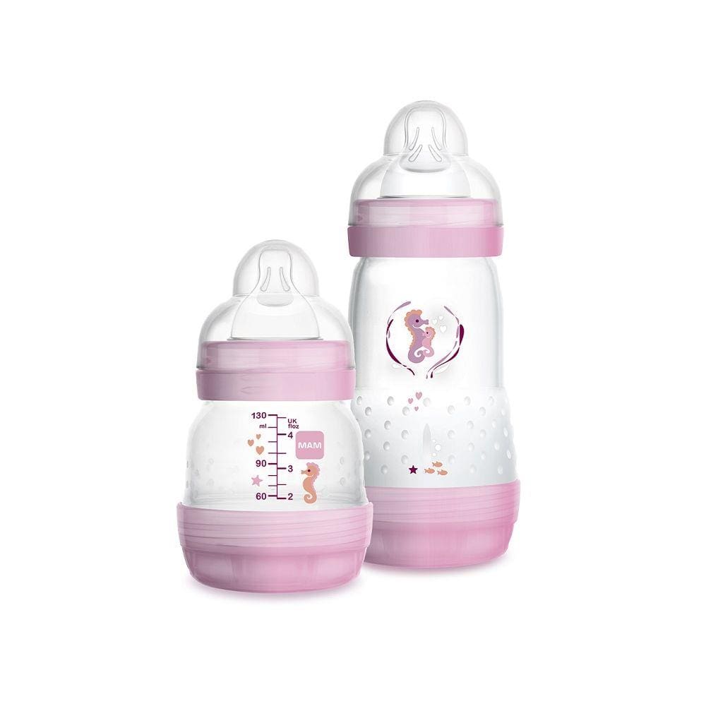 Kit Mamadeira MAM Easy Start - 130ml e 260ml - Bico 0 - Rosa