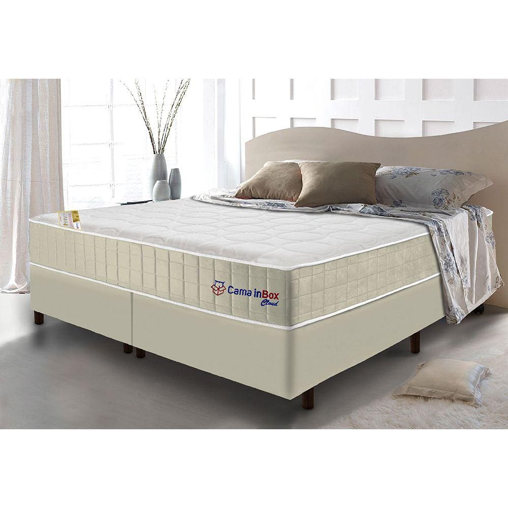 Conjunto Cama Box King com Molas Ensacadas Cama inBox Cloud Bege 193x203x67