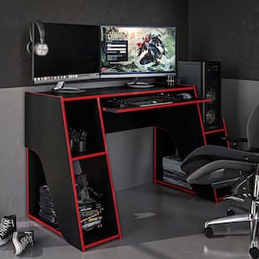 Mesa Gamer Kyoto Ideal Para 2 Monitores Preto/vermelho - Politorno