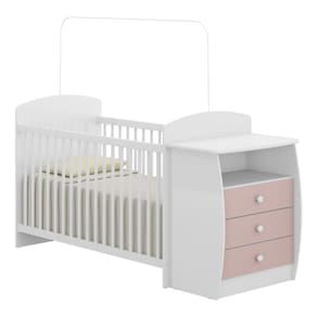 Berço Cômoda Multifuncional Colinho de mãe com colchão incluso Multimóveis Branco / Rosa