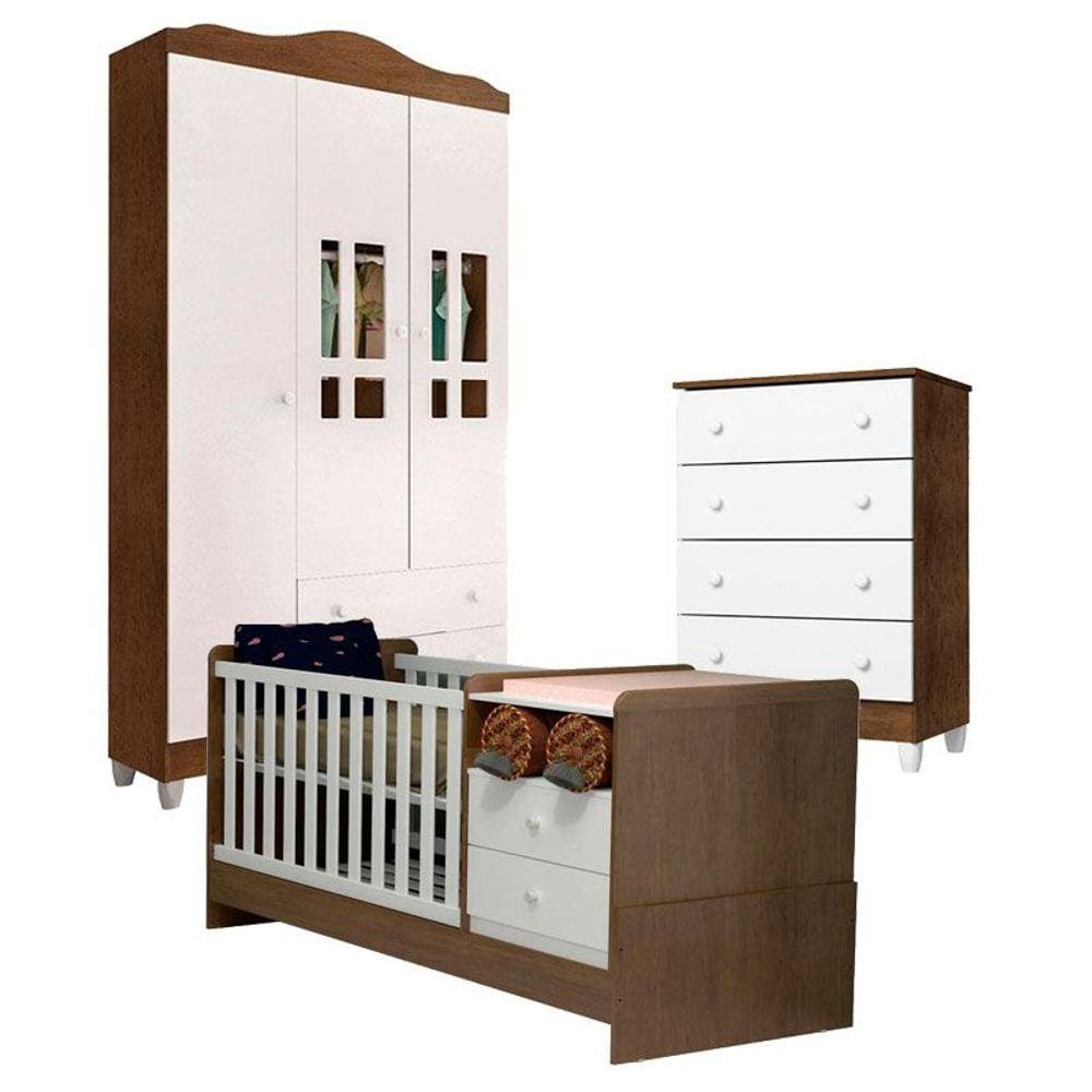 Kit Quarto de Bebê Ariel 3 Portas com Berço Multifuncional Selena