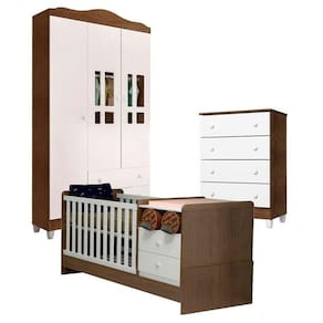 Kit Quarto de Bebê Ariel 3 Portas com Berço Multifuncional Selena
