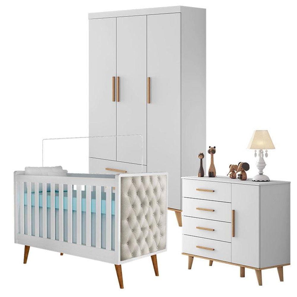 Kit Quarto de Bebê Ludmila e Berço Americano Lorena com Capitonê