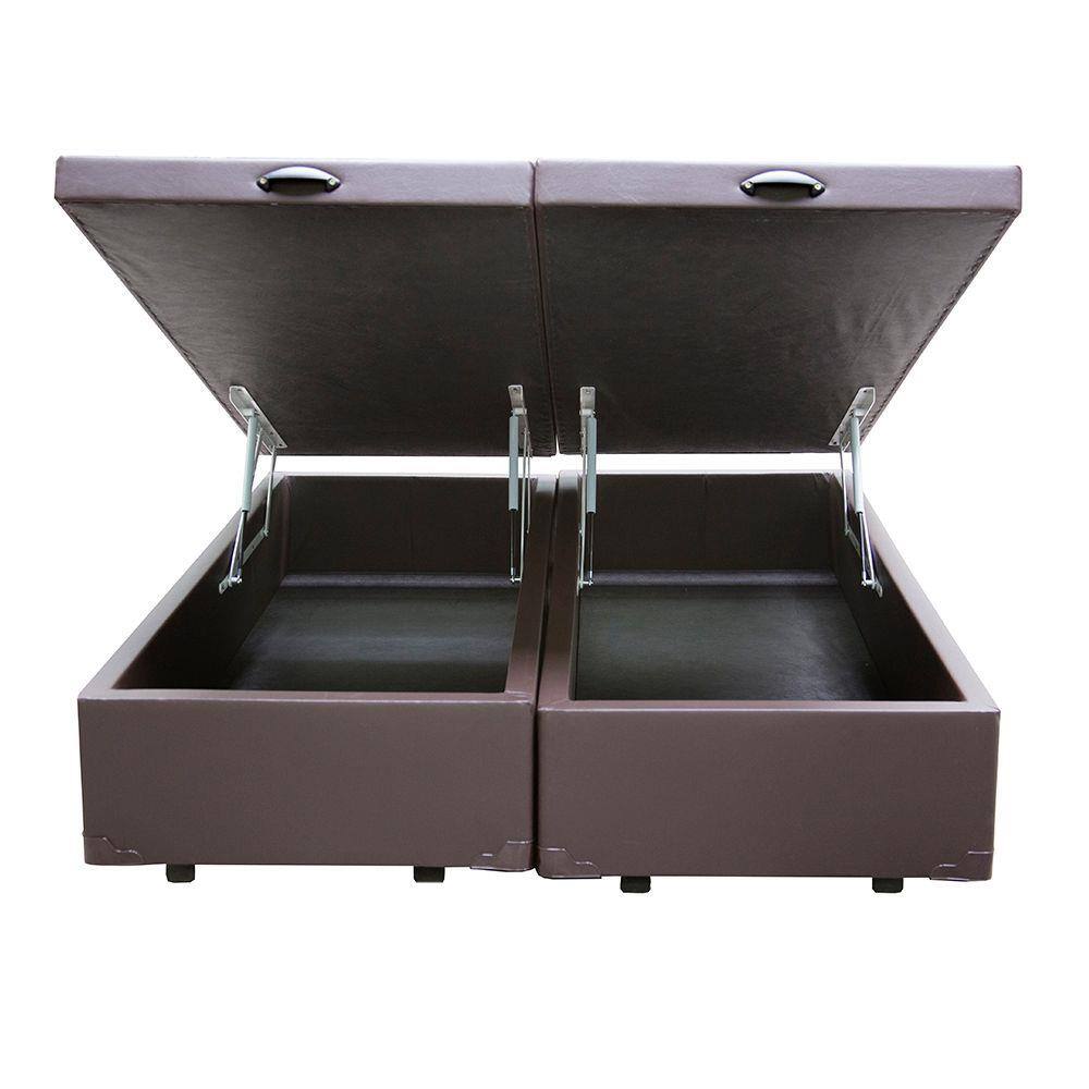 Base Box Baú King Bipartido Sofá Mix Suede Marrom 37x198x203