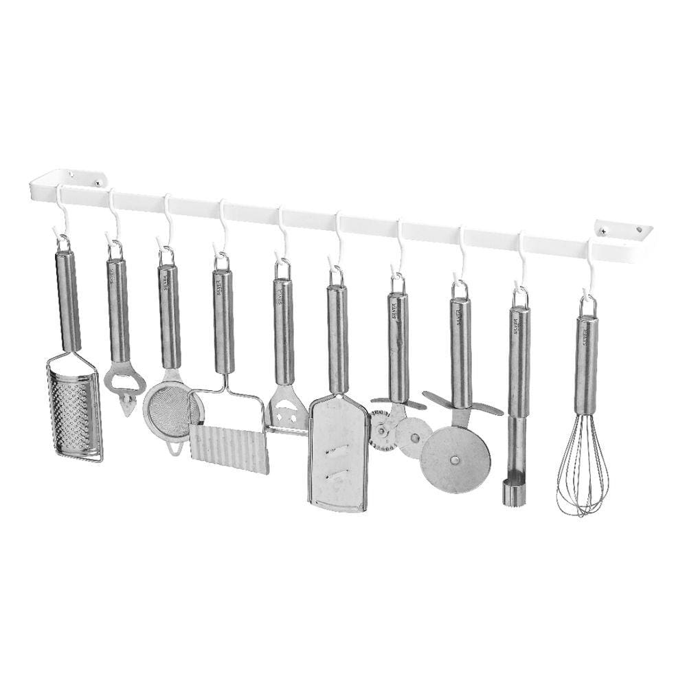 Porta Utensílios E Talheres De Parede 60cm 10 Ganchos Branco