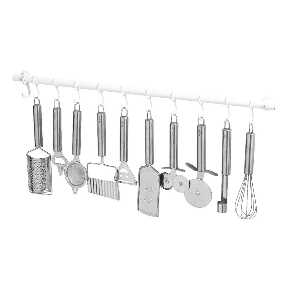 Suporte De Cozinha Porta Talheres 50cm C/ 8 Ganchos Branco