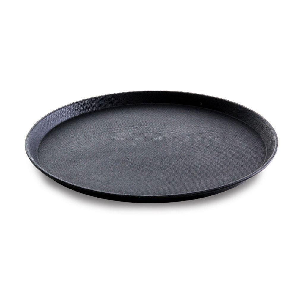 Bandeja Redonda Antiderrapante Garçom Para Servir Preta 40Cm