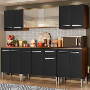 Cozinha Completa Madesa Emilly Wind com Balcão e Armário Aéreo Miniboreal - Rustic/Preto