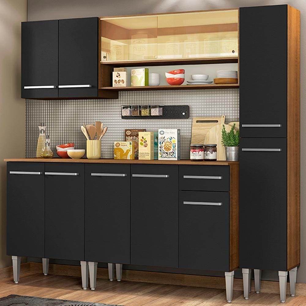 Cozinha Completa Madesa Emilly Sky com Armário Vidro Reflex e Balcão - Rustic/Preto