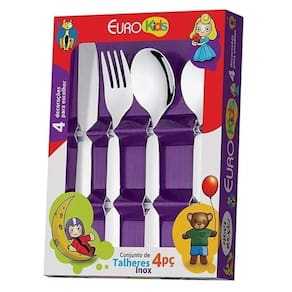 Talheres Infantil Encantado 4 Peças Aço Inox Euro Home