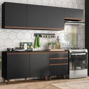 Cozinha Completa Madesa Reims 250002 com Armário e Balcão - Preto