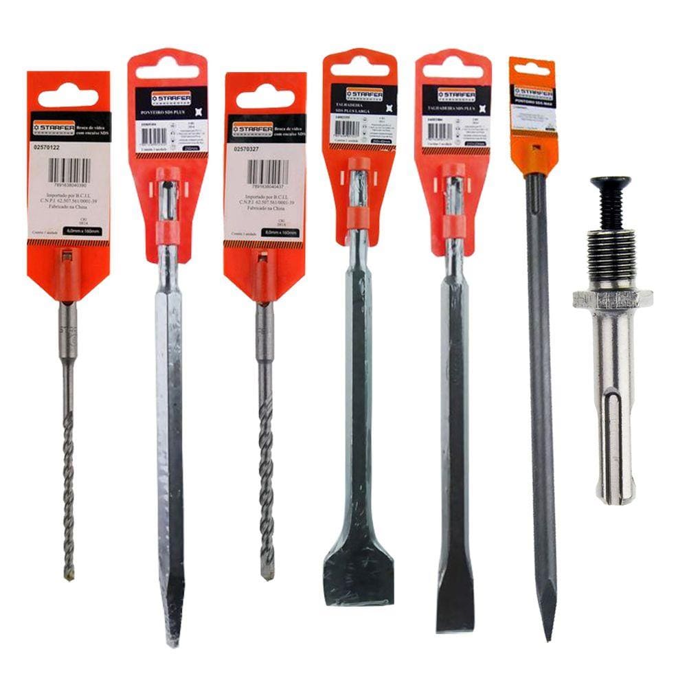 Kit SDS - Adaptador Talhadeira Ponteiro Broca Starfer