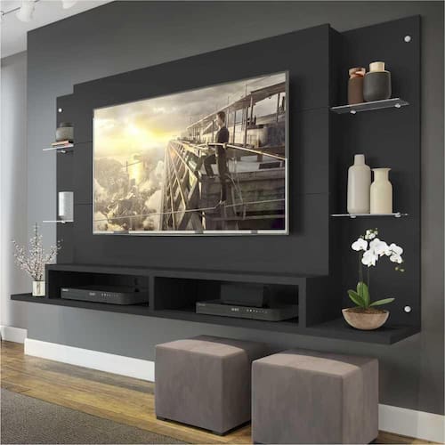 imagem-Painel com Suporte TV 60" e Prateleiras Vidro Nairóbi Multimóveis - Preto 