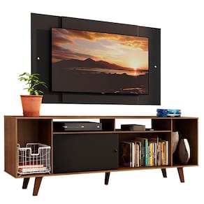 Rack Madesa Cancun e Painel para TV até 58 Polegadas com Pés - Preto/Rustic 7KD8