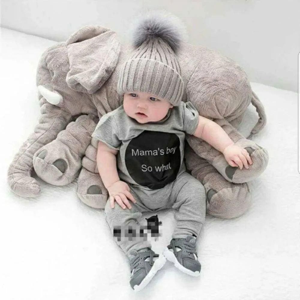 Almofada Elefante Pelúcia Travesseiro Para Bebê Dormir Cinza 62cm