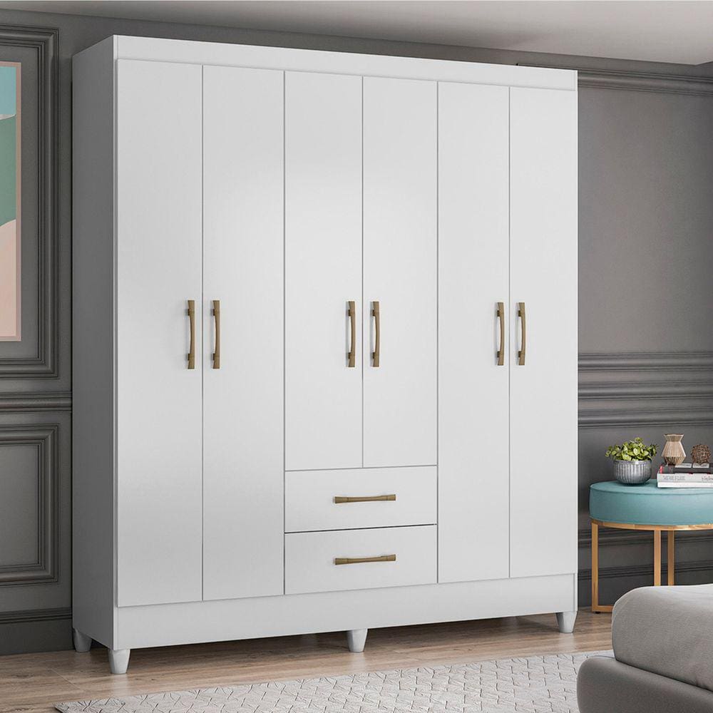 Guarda Roupa Casal 6 portas e 2 gavetas Branco Panamá - Moval