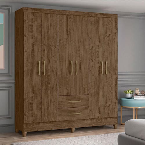 imagem-Guarda Roupa Casal 6 portas e 2 gavetas Castanho Wood Panamá - Moval - Marrom