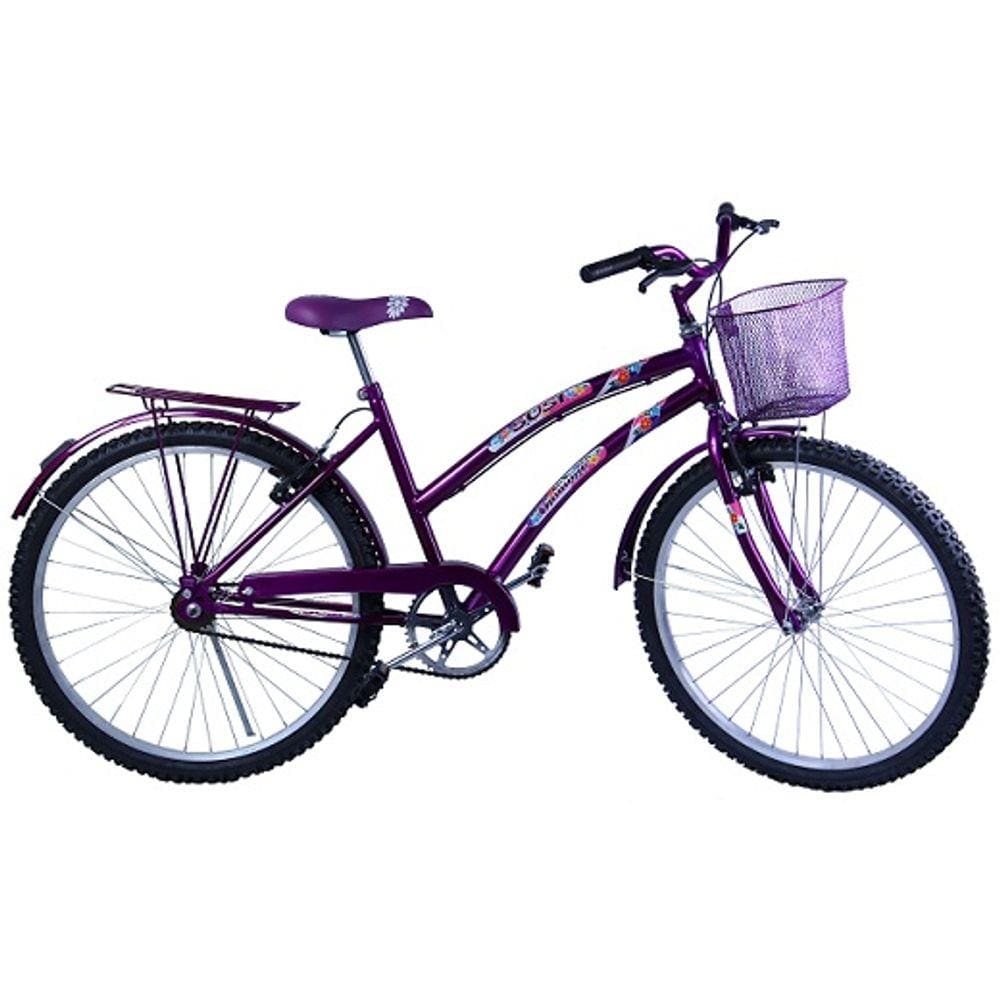 Bicicleta Aro 26 Feminina Susi Roxa com Para-lama e Cesta - Dalannio Bike