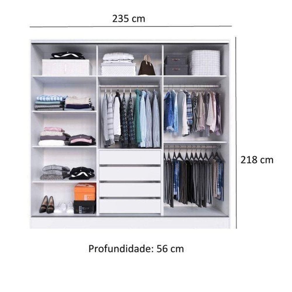 Guarda Roupa Casal 3 Portas 100% MDF London Yescasa Branco