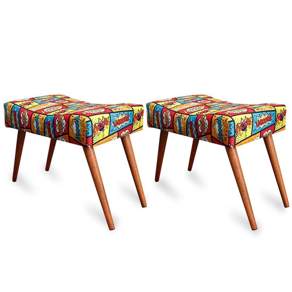 Kit 2 Puff Cama inBox Boom Retangular com Pés em Madeira Maciça Tecido Suede