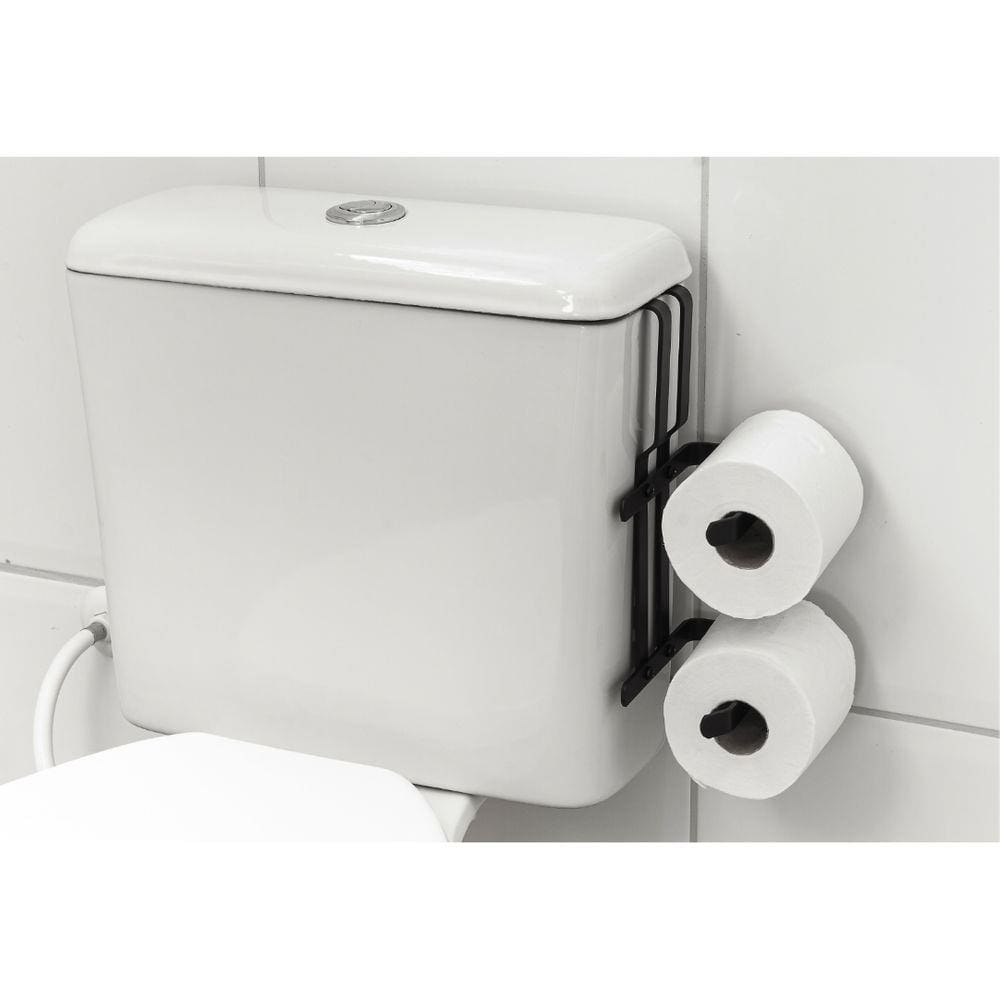 Suporte Porta Papel Higiênico Duplo P/ Caixa Acoplada Preto