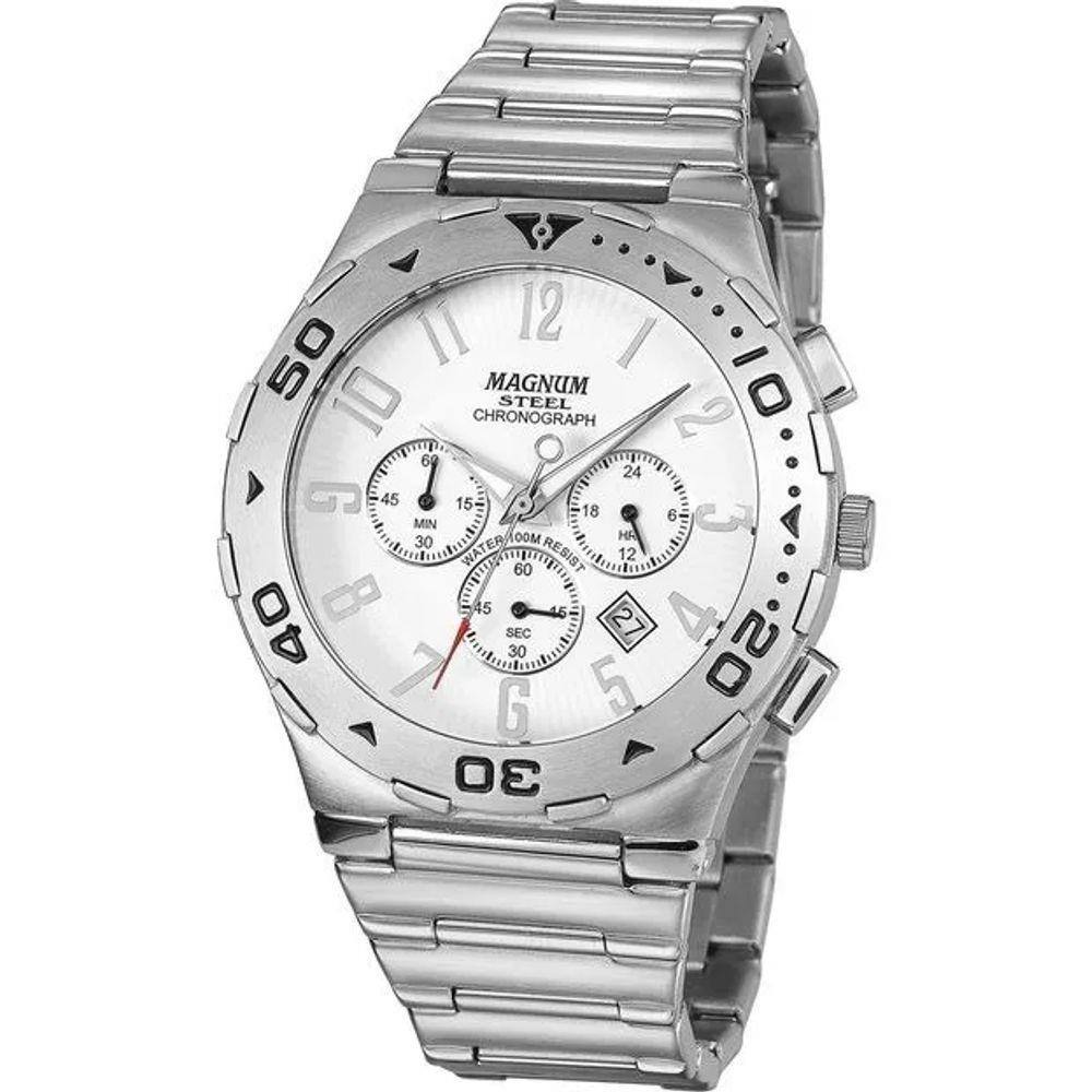 Relógio Magnum Masculino Cronógrafo MA33102Q Pulseira Aço Prata