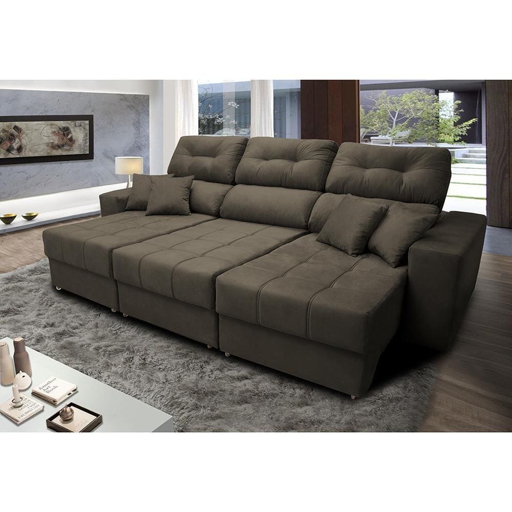 Sofá Retrátil e Reclinável Cama inBox Diamond . 2,25m Tecido Suede Velusoft