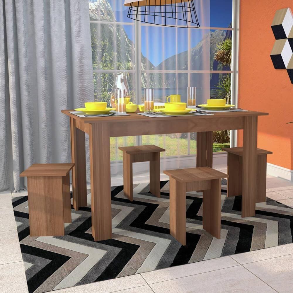 Conjunto de Mesa 120cm com 4 Bancos - Montana