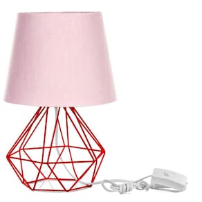 Abajur Diamante Dome Rosa Com Aramado Vermelho