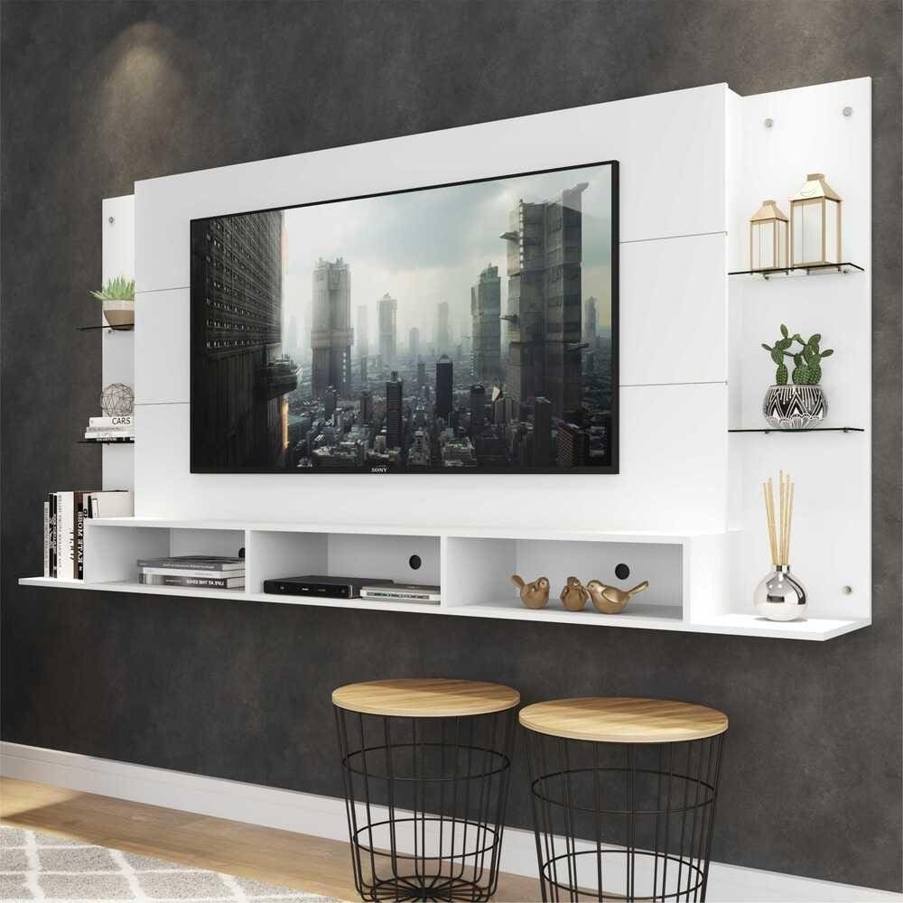 Painel TV 65" c/ Prateleiras Vidro e Nichos Nairóbi Plus Multimóveis