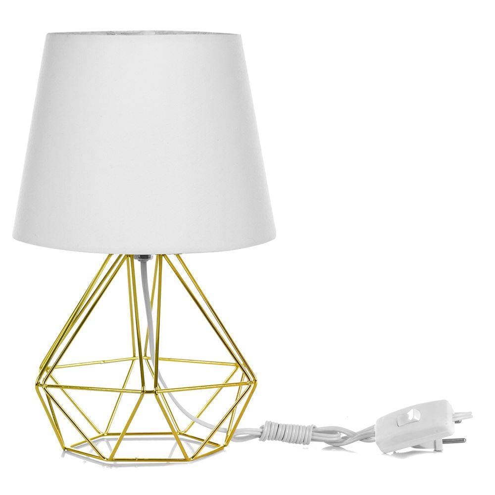 Abajur Diamante Dome Branco Com Aramado Dourado