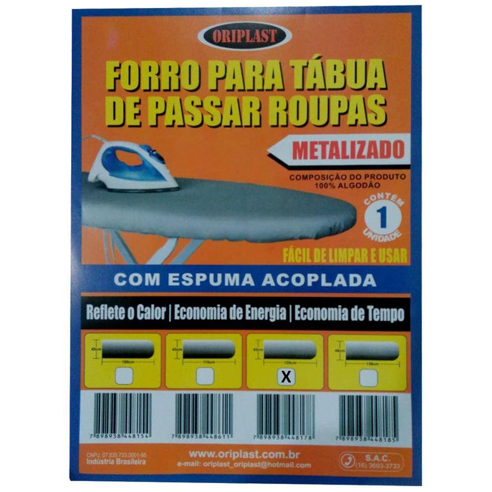 Capa / Forro Para Tábua De Passar Roupa Com Cordão 120x45cm Metalizado