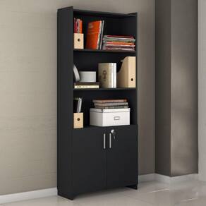Armário Multiuso 2 Portas Para Escritório Office Notável Móveis Black