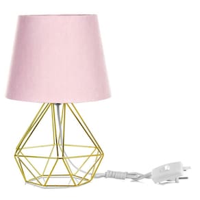 Abajur Diamante Dome Rosa Com Aramado Dourado