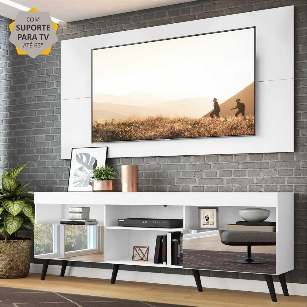 Rack c/ Painel e Suporte TV 65" c/ Espelho e Pés Retrô Flórida Multimóveis